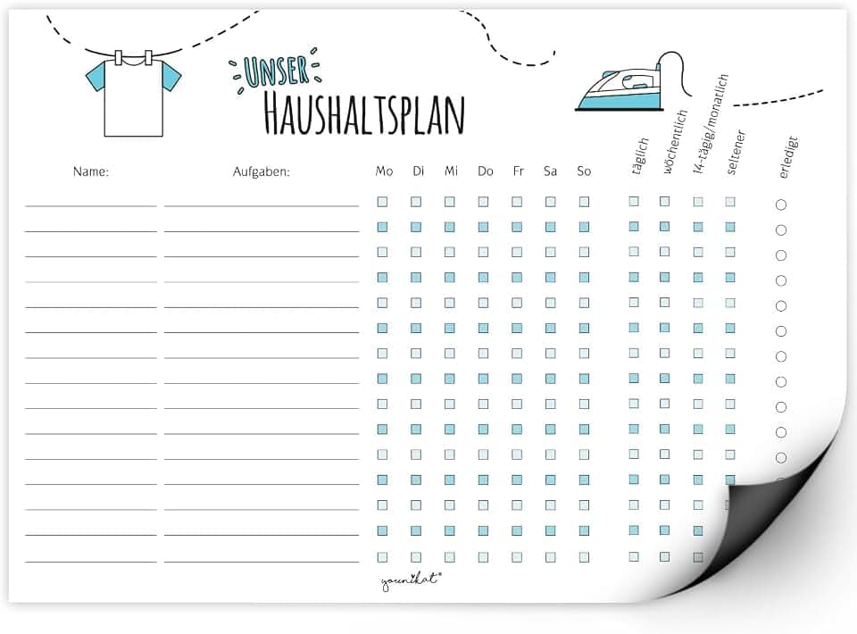 Haushaltsplan mit magnetischer Rückseite I dv362 I DIN A4 I Whiteboard Putzplan abwischbar I To-Do-Liste für den Haushalt Familie WG