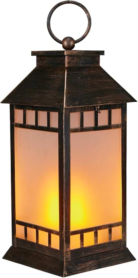 18" Solar Lanterns Outdoor Waterproof Flickering Flame Bronze