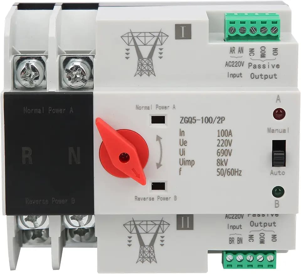 Eujgoov Automatischer Transferschalter ATS 2P Dual Power Transfer Switch Elektrische Wahlschalter