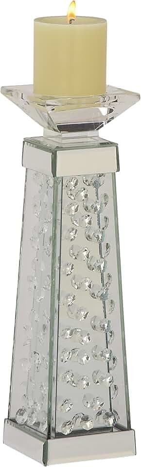 Deco 79 Glass Candle Holder, 4" x 4" x 14", Silver