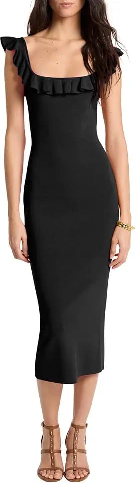Michael Kors Women's Square Neck Ruffle Midi Dress