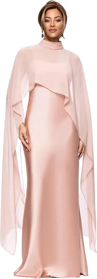 Xscape Women's Satin and Chiffon Mock Neck Floor Length Dress