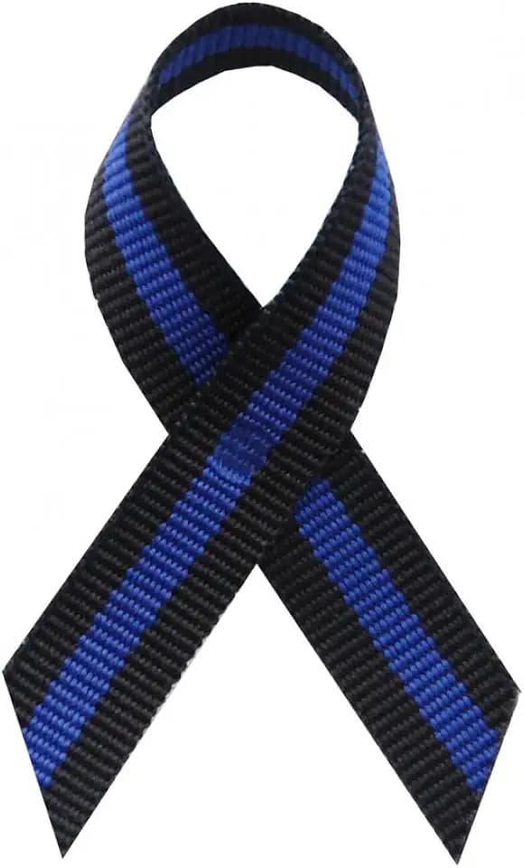 Support USA | American Made 125 Police Thin Blue Line Fabric Awareness Ribbons - Bag of 125 Lapel Ribbons with Safety Pins - Pin Attached