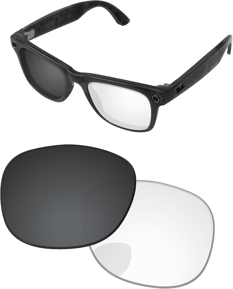 Replacement Lenses for Ray-Ban Meta Wayfarer RW4008 & RW4012 53mm AI Glasses Adapt Gray Photochromic Pro+ Anti-fog