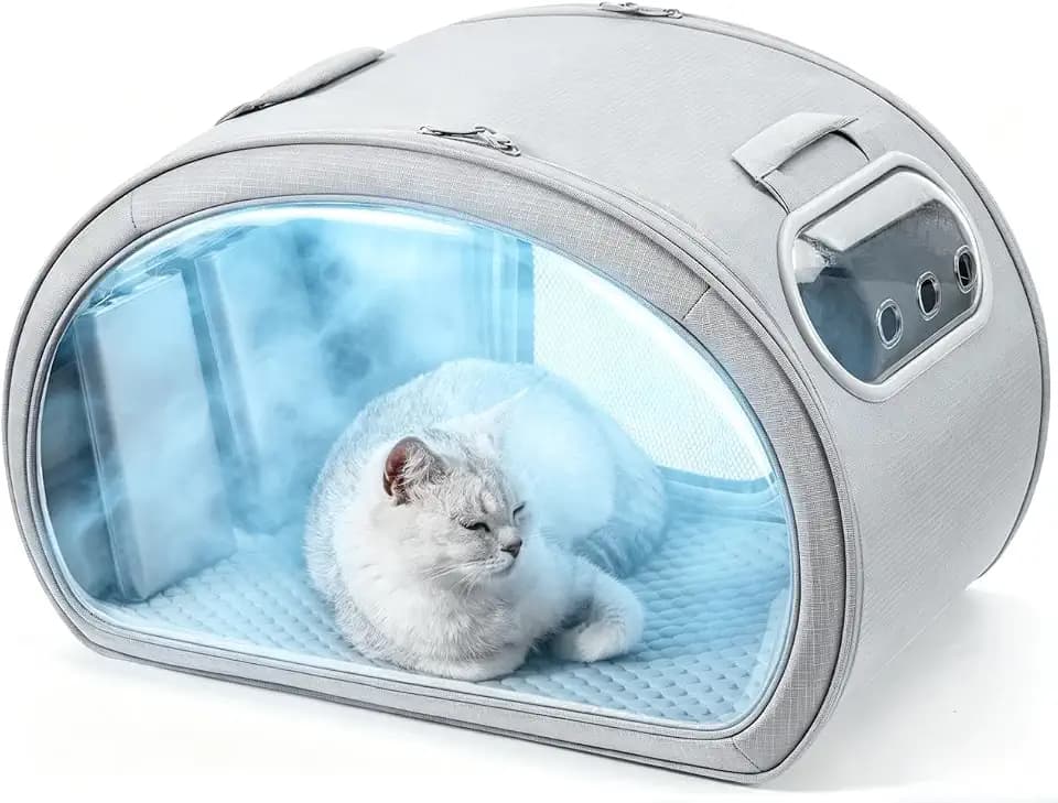 Pecute Cat House with Transparent Window, Cat Bed with Foil Insulation,Gray