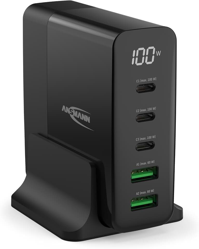 ANSMANN 5-Port USB Ladestation - 140W Netzteil mit Display & Power Delivery