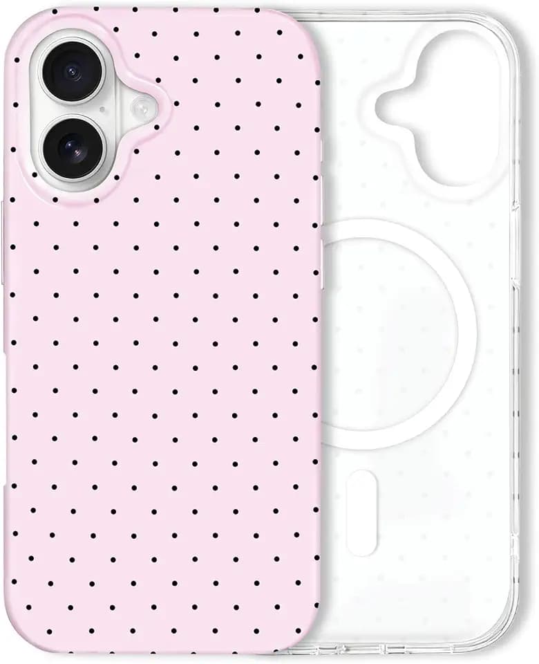 Hython for iPhone 17 Case Cute Polka Dot Aesthetic Design Simple Cover 6.3", Thin Slim Anti-Scratch Soft TPU Bumper Shockproof Rubber Protective Phone Cases for Women Girls, Magnetic Pink
