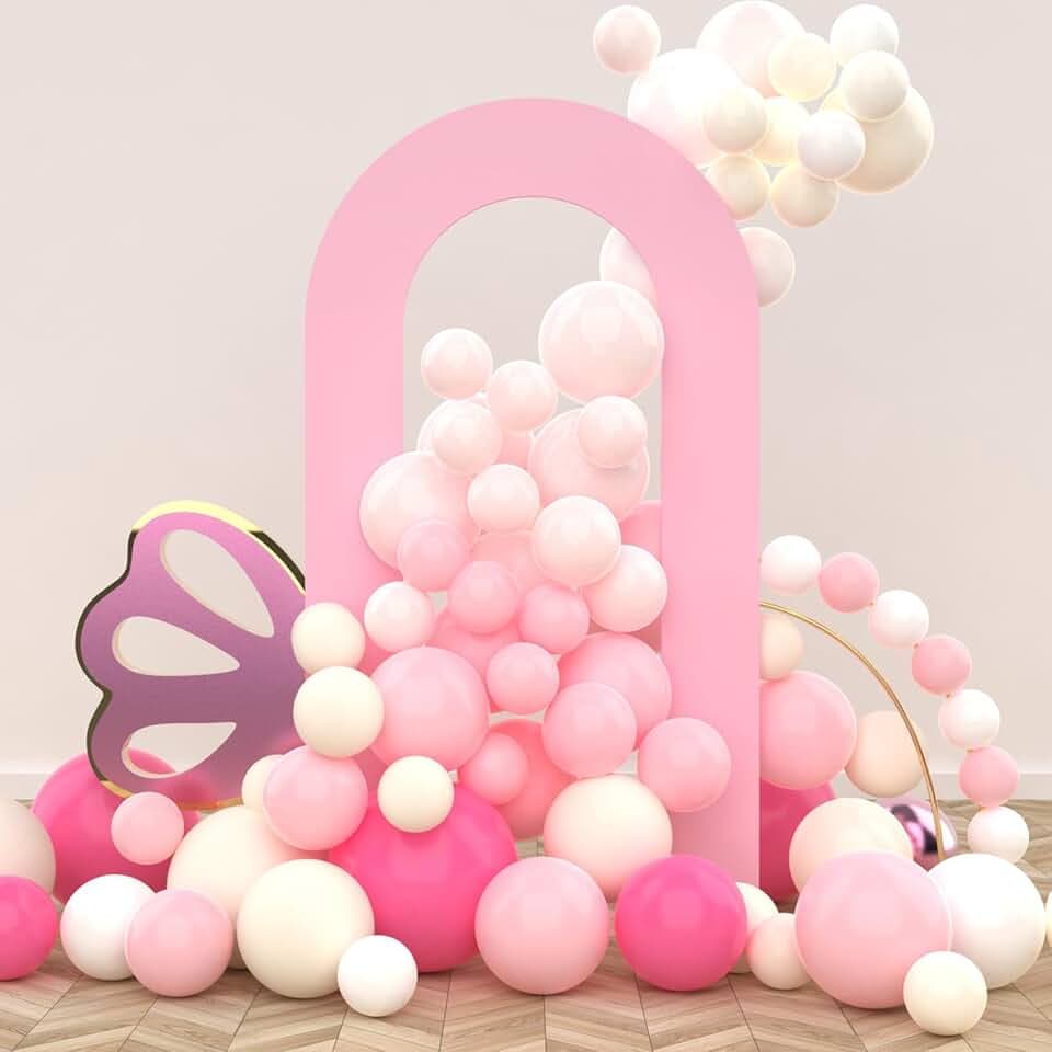 LEBENGURU 7.2FT Open Arch Backdrop Cover,Light Pink Fitted for Round Top