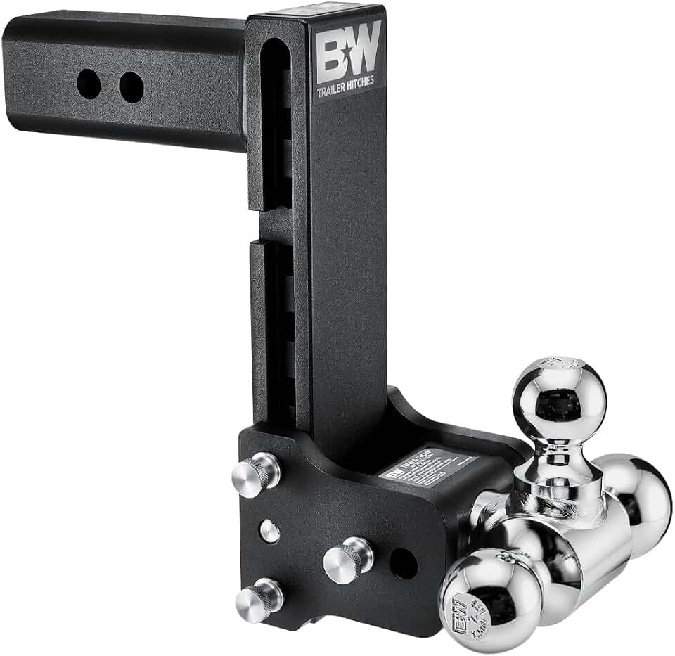 B&W Trailer Hitches Tow & Stow Adjustable Trailer Hitch Ball Mount - Fits 2.5" Receiver, Tri-Ball (1-7/8" x 2" x 2-5/16"), 8.5" Drop, 18,000 GTW - TS20050B