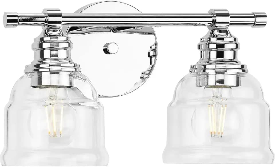 Progress Lighting Ambrose 13 in. Collection 2-Light Polished Chrome Clear Glass New Traditional Bath Vanity Light