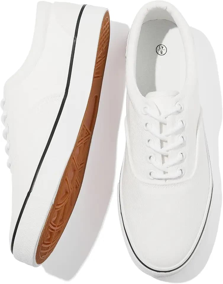 FRACORA Mens White Canvas Sneakers Tennis Shoes for Men