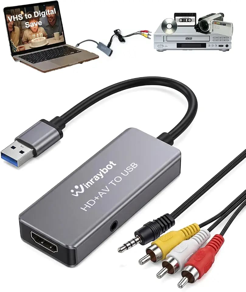 USB Video Capture Adapter, VHS to Digital Converter,Video Capture Card for VHS,RCA,HI9,hdmi for Video Streaming Convert VHS/DVD to Digital Format, RCA/S-Video/HDMI Input Optimized Version