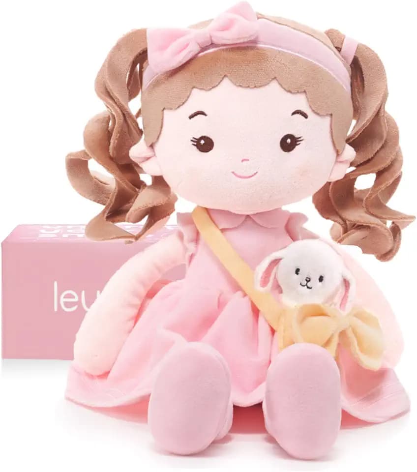 LeyaDoll Stoffpuppe mit Kuscheltier Hase 40 cm, Baby Spielzeug ab 1 Jahr