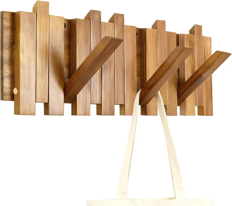 Klappbare Haken Aus Holz, Wandgarderobe Aus Holz, Garderobe Im Modernen Design, Holzregal mit 8 Haken, Geeignet Für Flure, Badezimmer Und Schlafzimmer (42,5 X 16 X 2,5 cm)