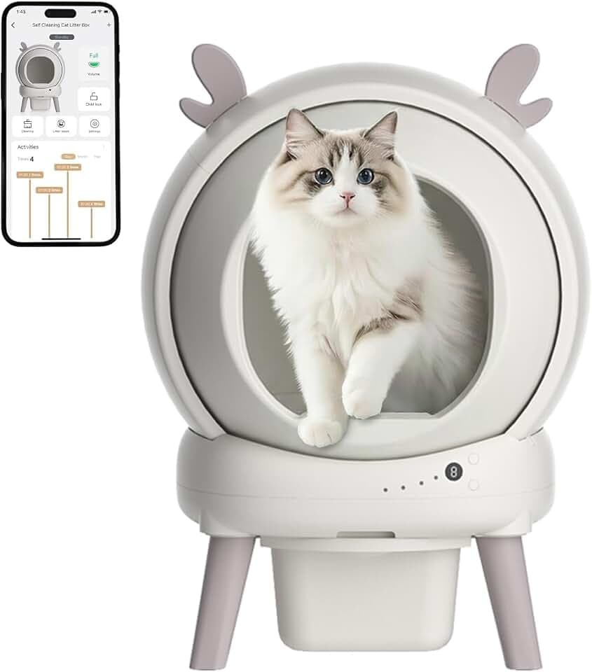 Garvee Selbstreinigende Katzentoilette 65 l mit Sicherheitssensoren und App-Steuerung, große geschlossene Katzentoilette für Katzen, automatische Katzentoilette mit Abfallbeuteln