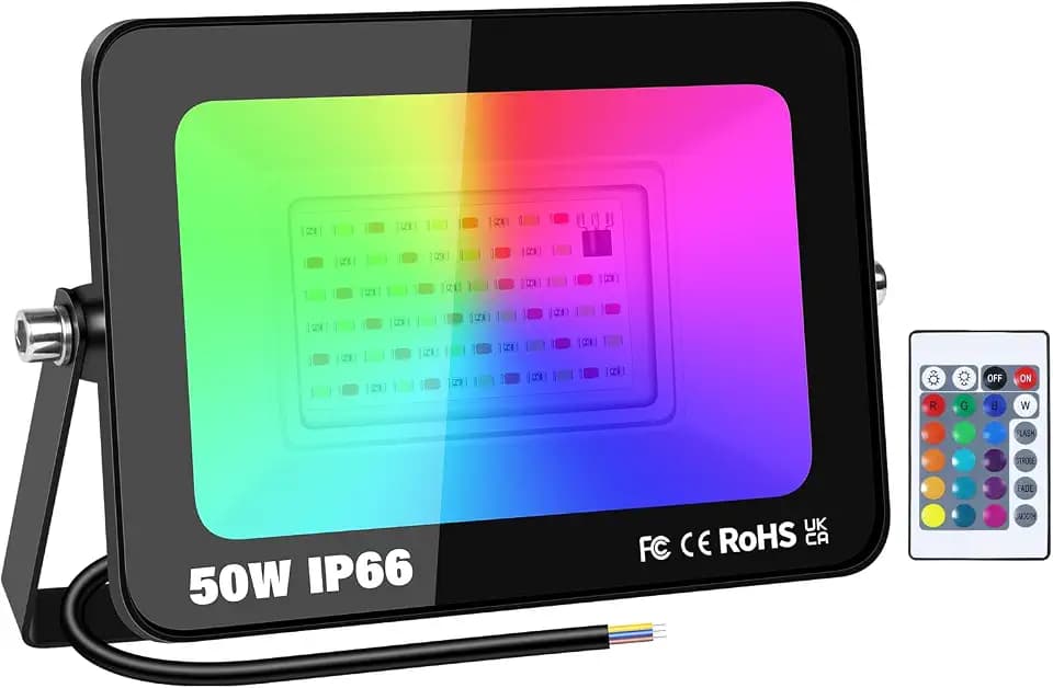 AUXTINGS RGB LED Strahler 50W Fluter Außen,4 Modi Bunt LED Flutlichtstrahler Mit Fernbedienung, IP66 Außenstrahler Wasserdicht LED Flutlicht,Garten Party Feiern Bühne Häuser Weihnachten Halloween