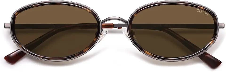 SOJOS Trendy Oval Polarized Sunglasses for Women Men, 80s 90s Chic Retro Vintage Sunnies SJ1248