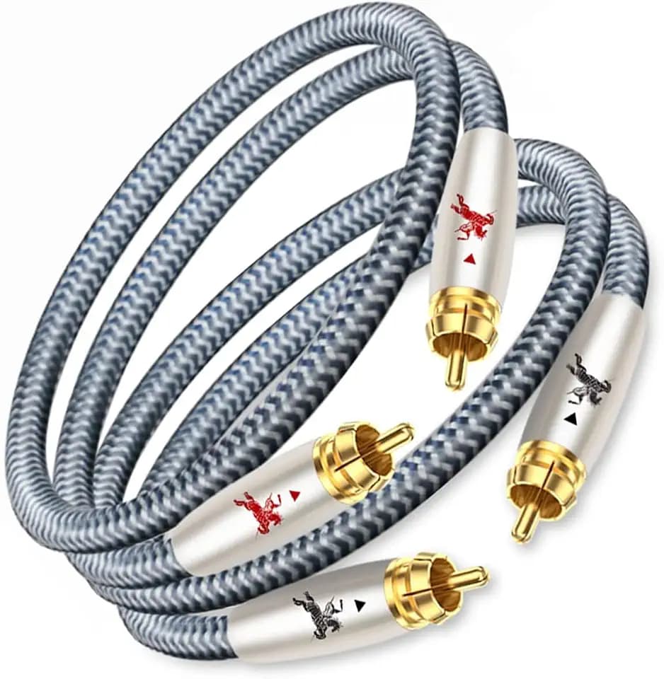 Premium 2RCA Audio Cable, Dual Male to Male, 0.75m(2.4ft), 24K Gold-Plated, OFC, for Turntable/Amp/Speaker/Audio
