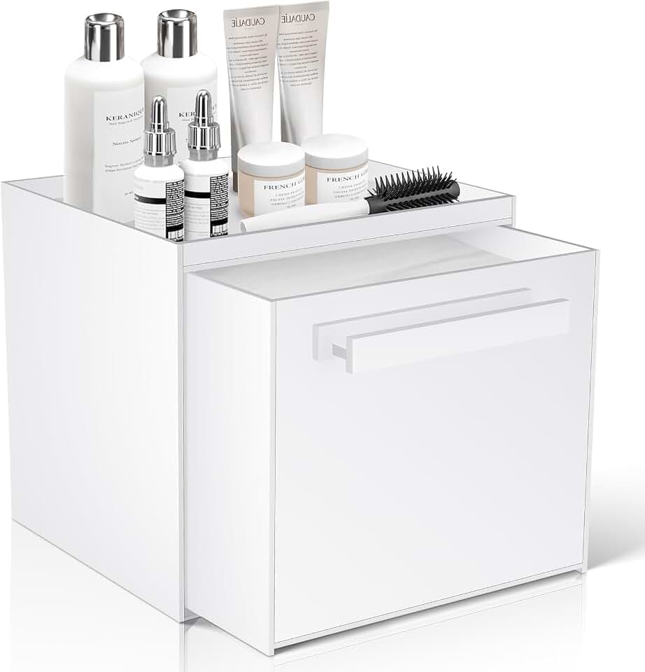 Disposable Face Towel Storage Box Compatible with Clean Skin Club Clean Towel XL Acrylic Facial Towels Holder with Drawer Wall-Mounted Makeup Organizer for Vanity, Bathroom (Glossy White)