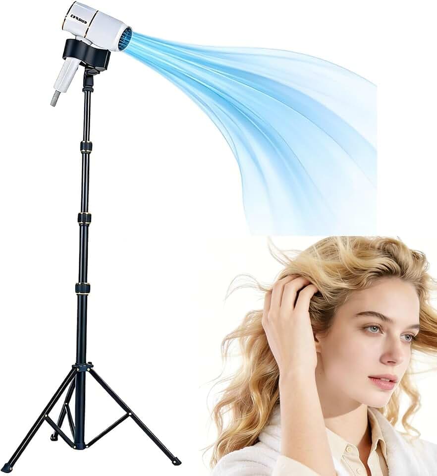 Hands-Free Hair Dryer Stand with Adjustable 23-77 Inch,Blow Dryer Holder with Tripod and Universal Clip For Children,The Elderly,Frozen Shoulder,Pets
