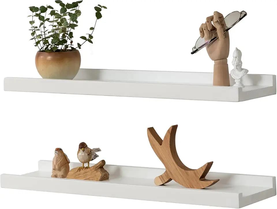 Gieanoo Wandregal Weiß, 2er Set, 50cm Massives Eichenholz Schweberegale Bilderleiste Weiss Regalbrett weiß Für Schlafzimmer, Küche, Arbeitszimmer,kinderzimmer Wandboard Weiss