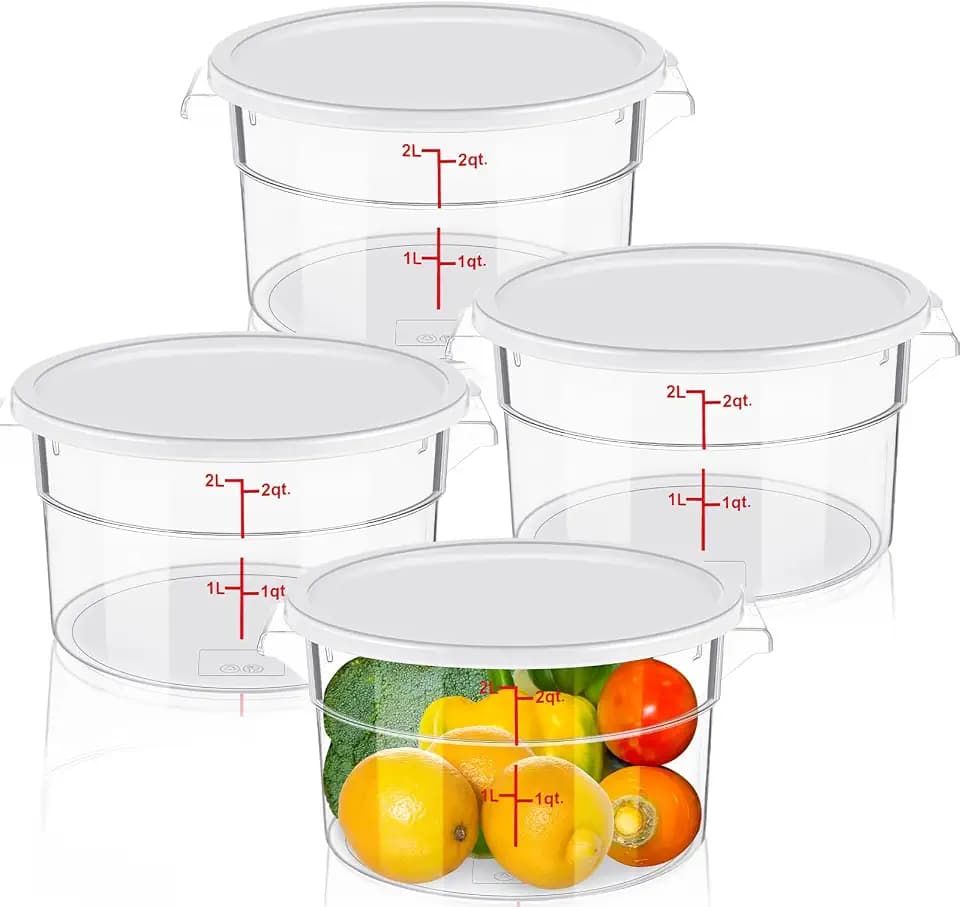 Ziliny 4 Pcs 2 Qt Dough Proofing Container with Lid and Red Scale, White