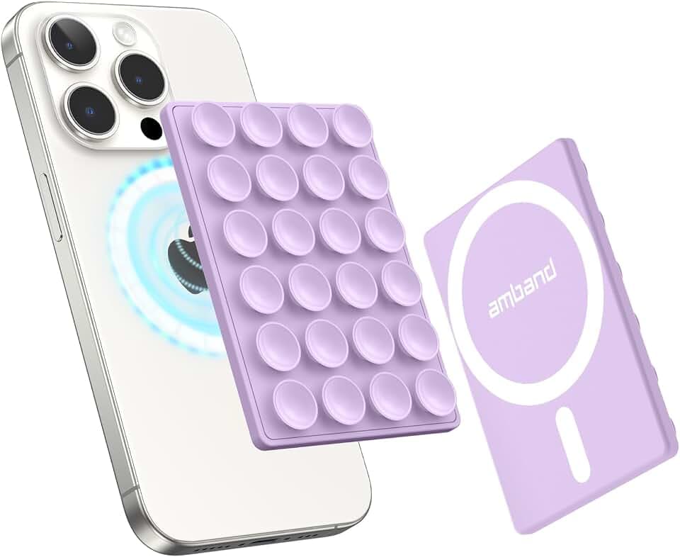 amBand ASMR Stuff Silicone Suction Phone Mount, Stable Hands-Free Sticky Holder for iPhone, Cute Aesthetic Gear for TikTok Influencers & ASMR Content Creator, Lilac Purple