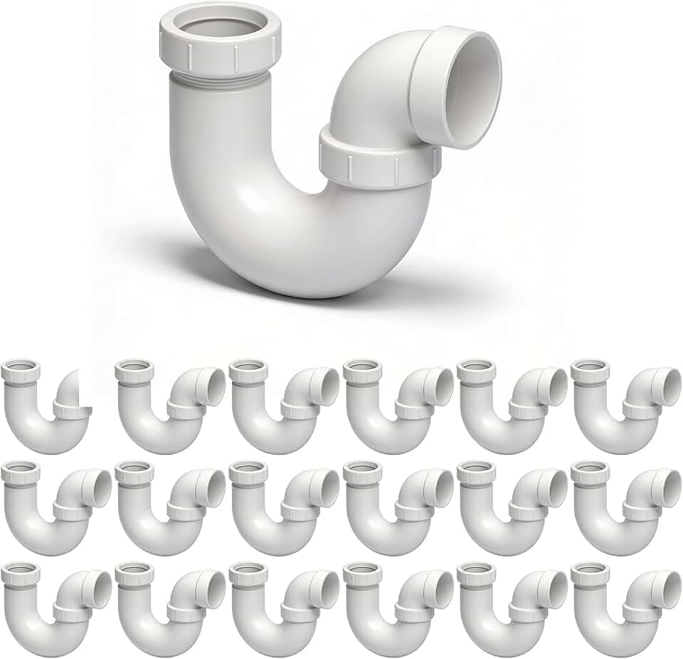 SUPPLYGIANT™ (25 Pack) 1-1/2 Inch PVC DWV L.A. Pattern P-Trap w/Union Slip Washer & Plastic Nut H x Slip – White PVC Drain, Waste & Vent Fitting