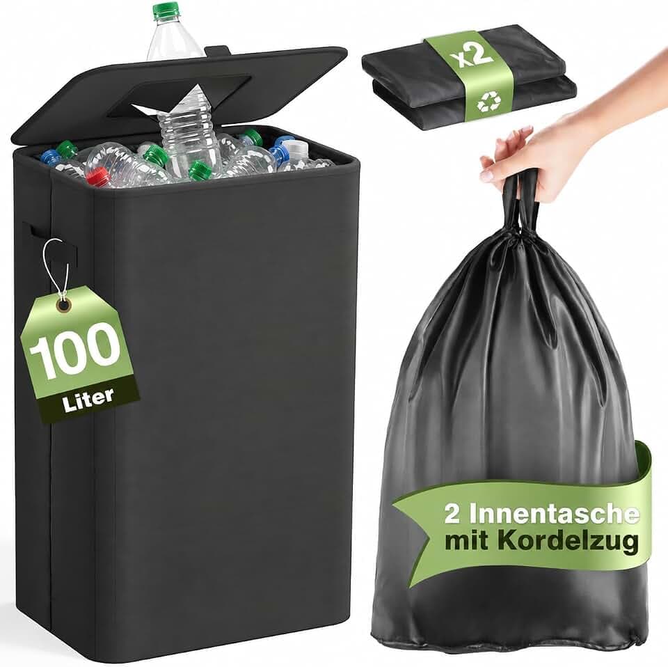 Bathola Pfandflaschen Sammelbehälter mit Deckel 100L, Schwarz