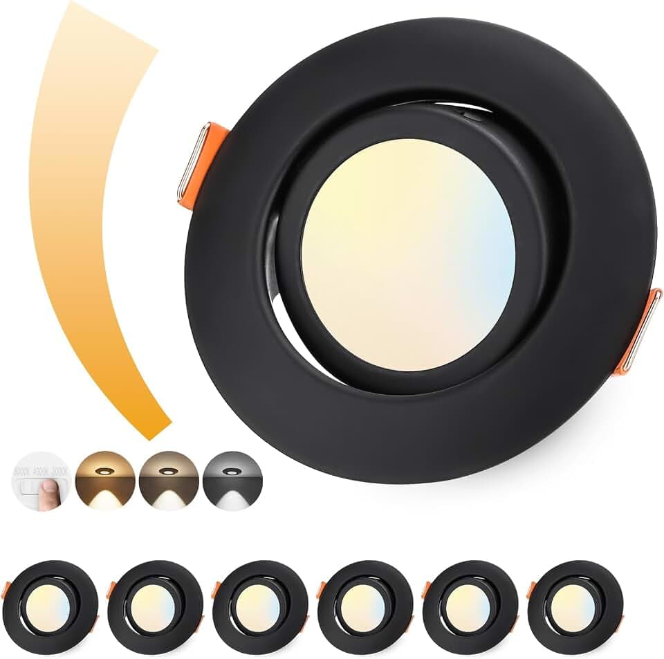 LED Einbaustrahler 230V Dimmbar LED Spots 6W Schwenkbar Einbauleuchten IP44 Deckenspots Warmweiß 3000K Neutralweiß 4000K Kaltweiß 6000K für Wohnzimmer,Badezimmer,Küche Schwarz-Matt