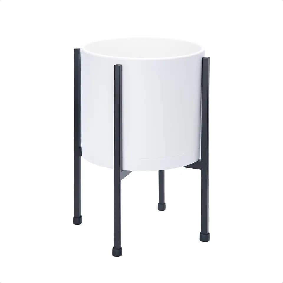 D'vine Dev Plastic Planter Pot with Metal Stand, White, 8 in, 55-D-A-1