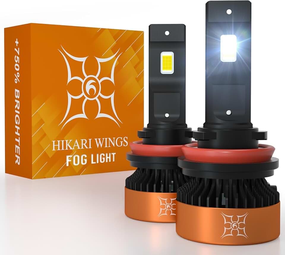 HIKARI WINGS H11 Fog Light, 50000LM Pure White 6000K Bulbs, Plug & Play IP68 Waterproof Pack of 2