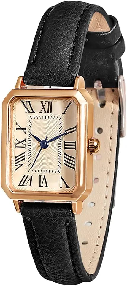 BESTKANG Leather Strap Watches for Women Elegant Dainty Ladies Watch Vintage Rectangle Women Quartz Wrist Watch