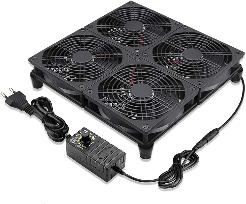 GDSTIME Lüfter 230V Großer Luftstrom 4 x 120mm PC Lüfter 230V Regelbar | 4 x 120mm PC Lüfter 230V hoher Luftstrom Einstellbare Geschwindigkeit für Router Serverschrank netzwerkschrank Verstärker