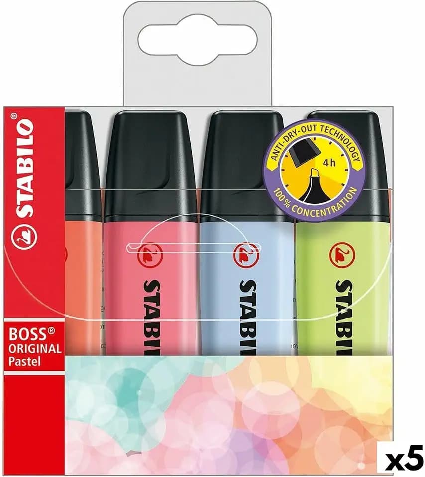 STABILO Boss Textmarker-Set, Pastellfarben, mehrfarbig, 5 Stück