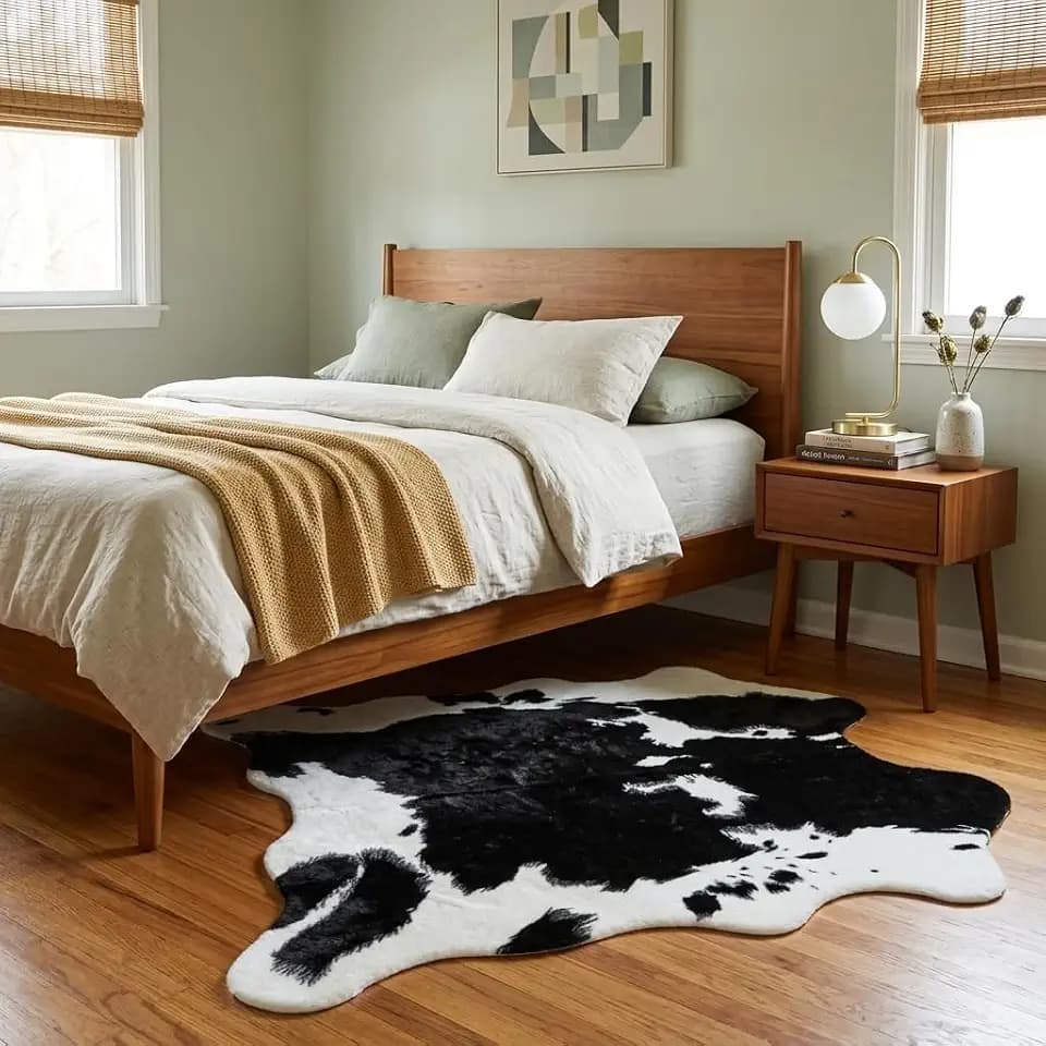 MustMat Cow Print Rug, Faux Cowhide Rug for Mid-Century Modern 4'7''×5'3''