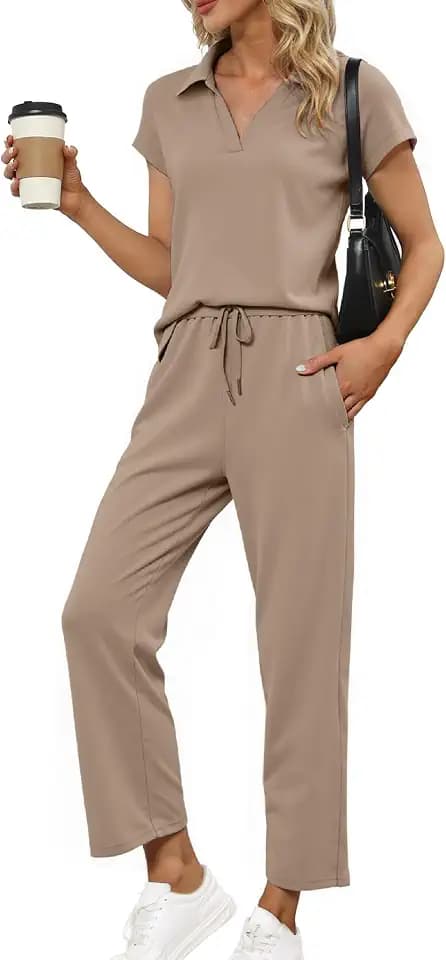 Glamaker 2-teiliges Sommer-Outfit für Damen, Loungewear, Flügelarm, Poloshirt und Hose, Trainingsanzug, Reiseanzug, passendes Outfit 2026