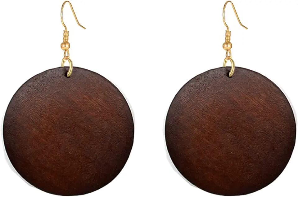 Wooden Earrings for Women Vintage African Bohemian Ethnic Wood Big Round Circle Geometric Lightweight Dangle Drop Hook Earrings