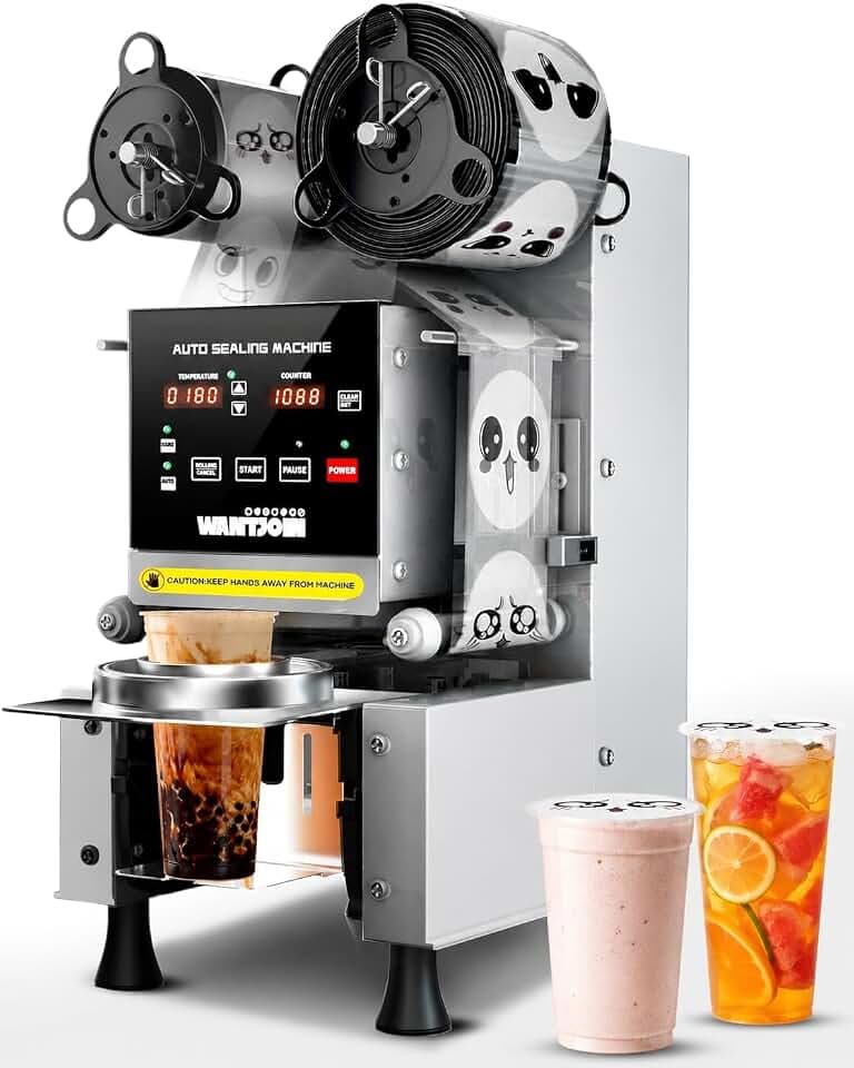 WantJoin Cup Sealer Machine - Full Automatic Cup Sealing Machine Electric Boba Sealing Machine Seals 500-600 Cups/H Digital Control Panel Cup Sealer for Bubble Milk Tea Coffee Shop,20''H 90/95mm