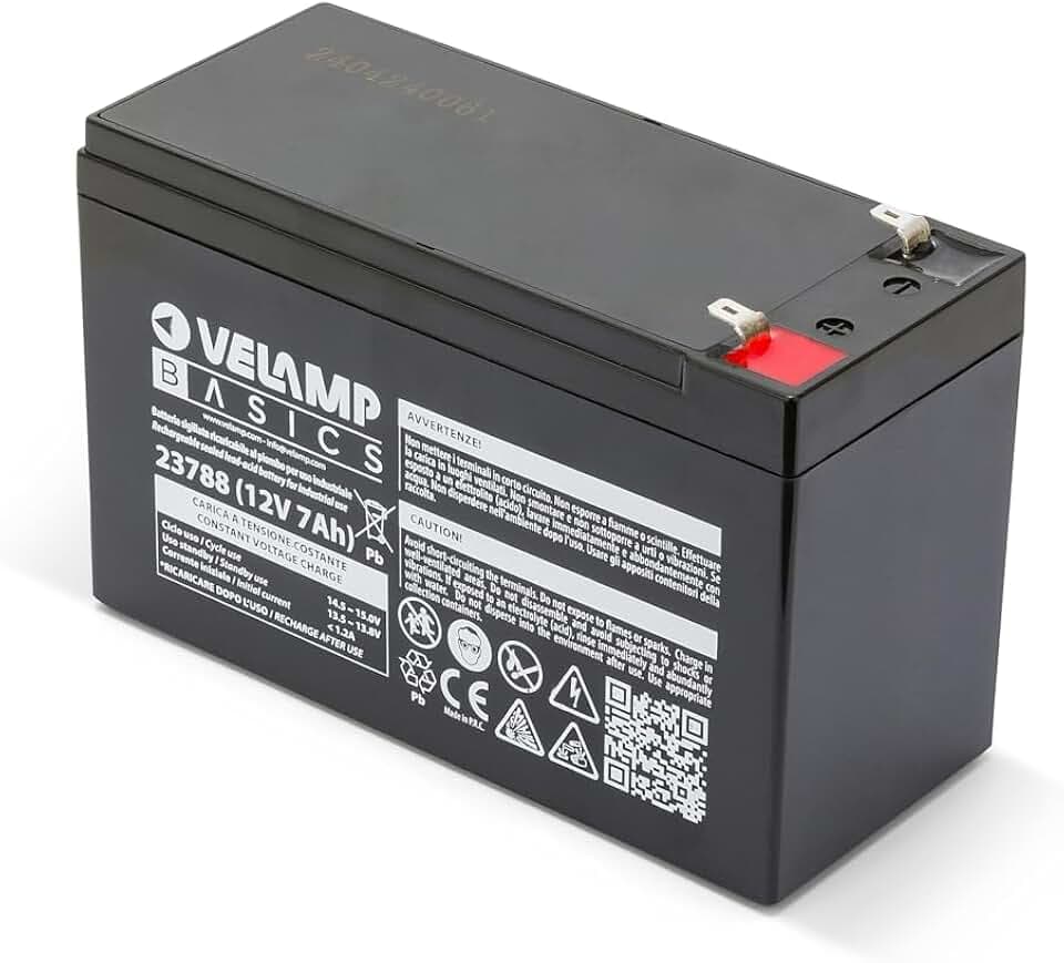 Velamp 12V 7Ah Bleiakku Wiederaufladbar mit Faston F1 Anschlüssen, Versiegelte Bleibatterie für Alarmanlagen, USV, Videoüberwachung, Brandschutzsysteme und Torantriebe