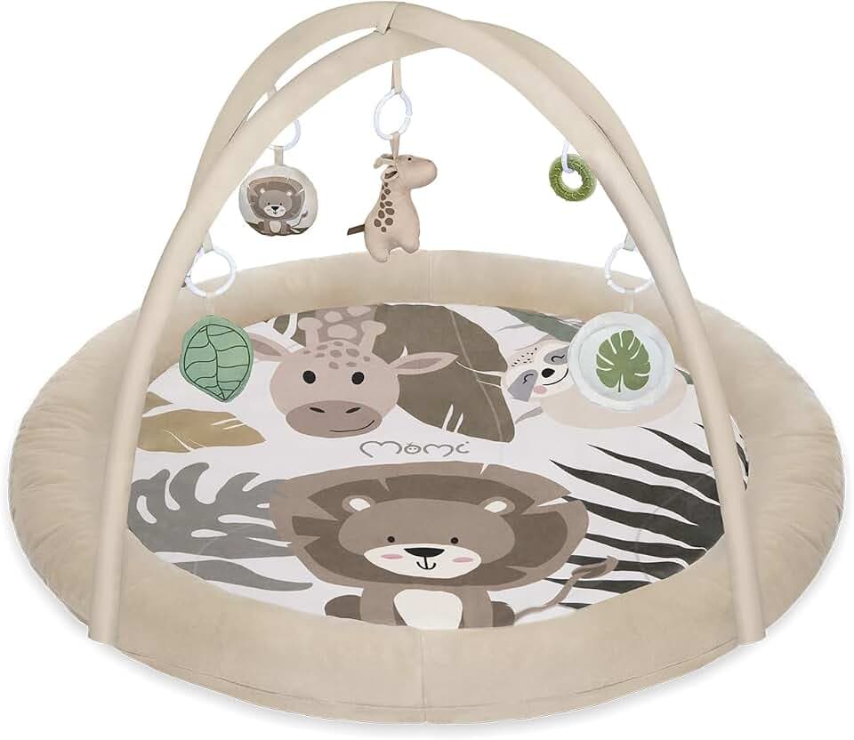 MoMi LUANI Spielset – Spielbogen mit Krabbeldecke, Ø 72 cm innen, mit 10 cm Umrandung, 6 Spielzeuge