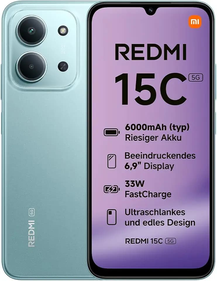 XIAOMI REDMI 15C 5G Smartphone 4+256GB, 50MP Kamera, 6000mAh Akku, Mintgrün