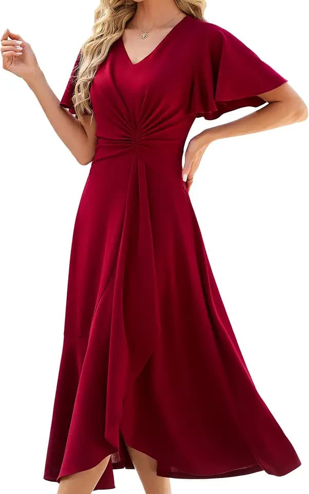 QMZ Women V Neck Formal Evening Gowns Wedding Guest Versatile Party Dresses