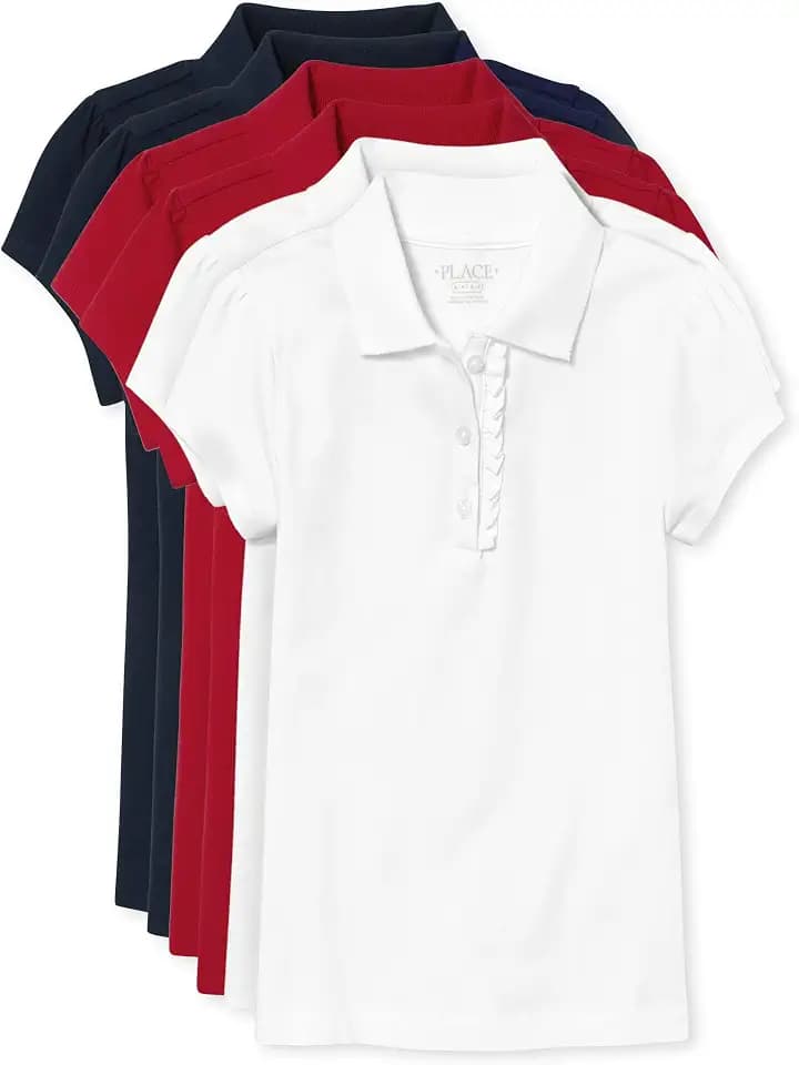 The Children's Place Girls' Short Sleeve Ruffle Pique Polo, 6 Pack