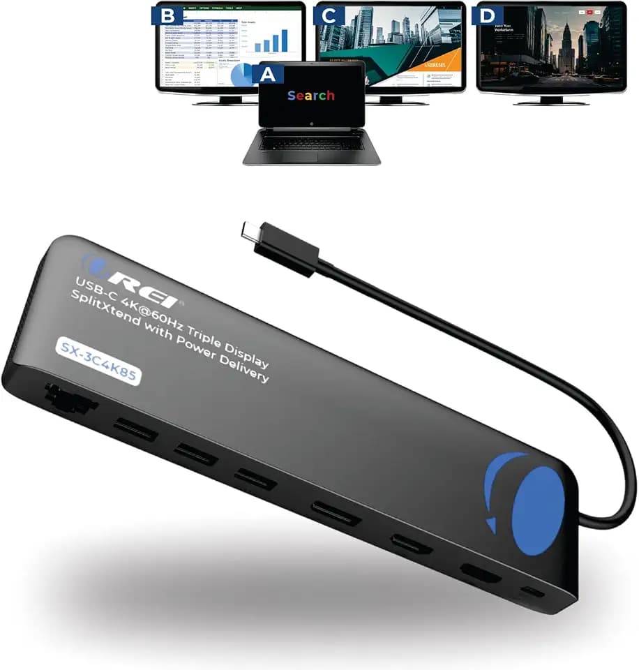OREI USB C Docking Station Triple Monitor, SplitXtend 12-in-1 Laptop Dock