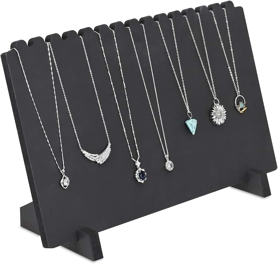 MOOCA Portable Wooden Plank Necklace Jewelry Stand for 15 Necklaces, Black