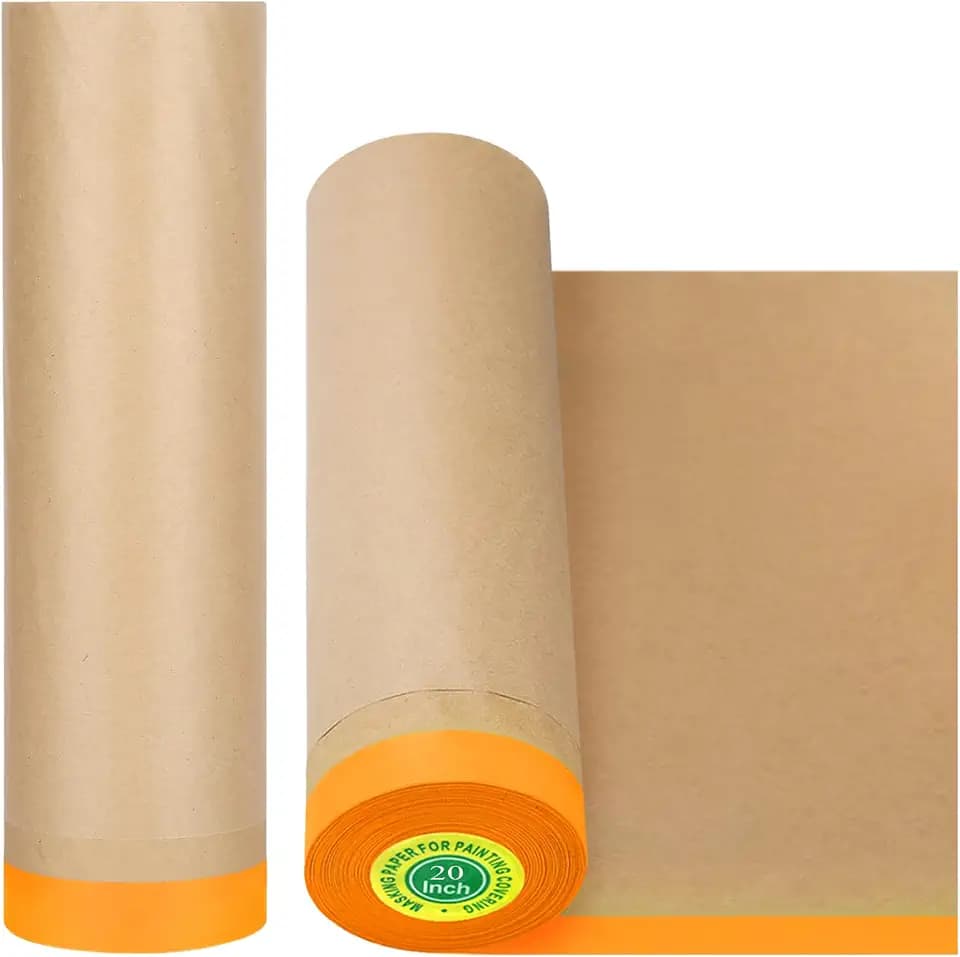 xianshengle Masking Paper, Paint Masking Paper with Adhesive,20 Inch x 50 Feet Painters Paper Roll, Tape and Drape Painters Paper, for Auto Body Masking, Wall Covering and Paint Masking (2Rolls)