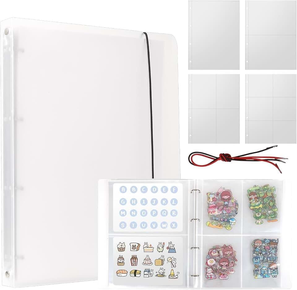 A4 Sticker Binder Collecting Album, Blank Storage Book with 4 Sizes Pockets