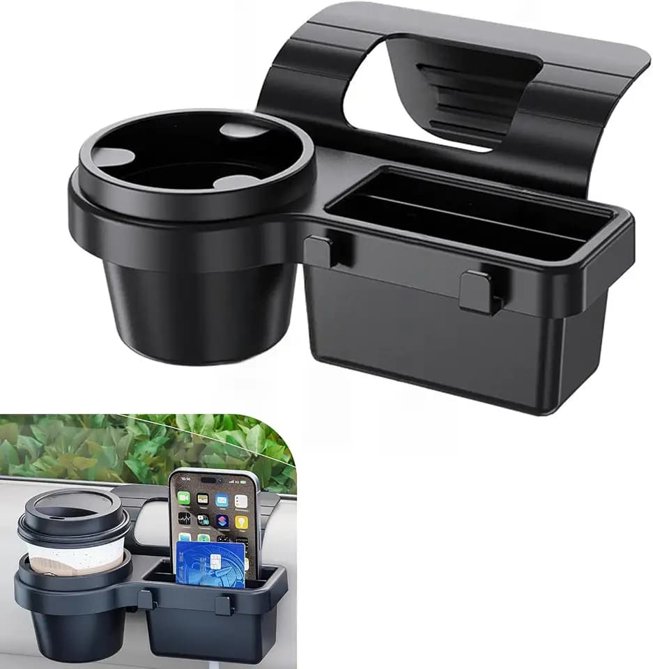 Car Window Storage Organizer with Cup and Phone Holders, Clip-in Installation Without Drilling, fits Most Cars, SUVs, and Trucks, car Interior Accessories (Black #B)