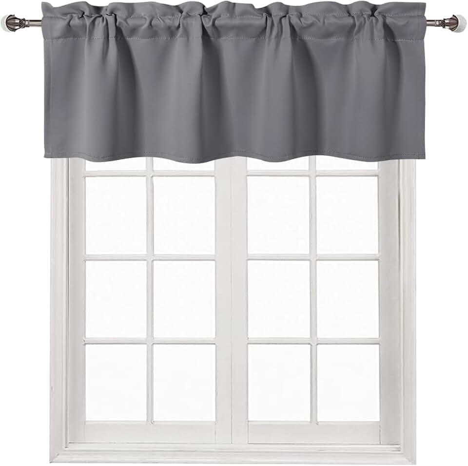 DWCN Grey Rod Pocket Valance for Windows 52 x 14 Inch, 1 Panel